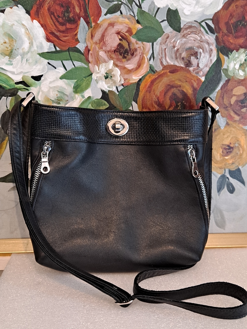 SAS Heidi II Classic Black Crossbody Bag with Silver Hardware Made In USA